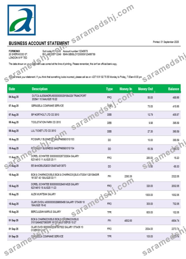Atlantic company checking account statement Word and PDF template